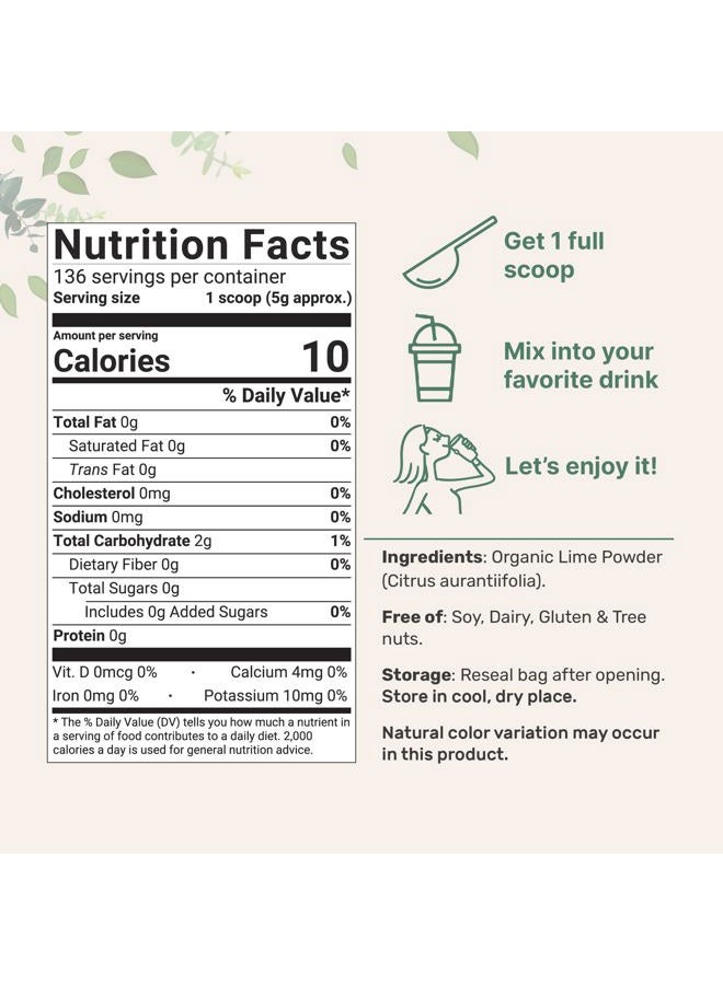 Micro Ingredients Organic Freeze-Dried Lime Powder, 1.5lbs | Raw Lime Juice Flavor, Sugar Free Drink Mix, Rich in Vitamin C | Water Flavor Enhancer, Great for Beverages & Smoothies | Additive Free, Non-GMO - Image 2